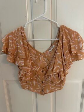 Amuse Society Mustard Floral Ruffle Button-Front Top